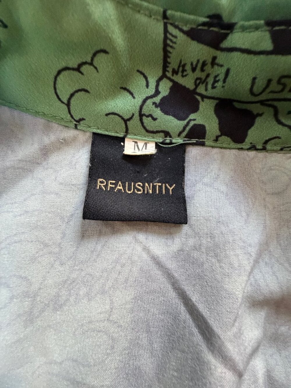 RFAUSNTIY Green Tattoo Print Lucifer Surfing Hawaiian Shirt Sz M 3/4 Sleeve -EUC - Picture 6 of 11